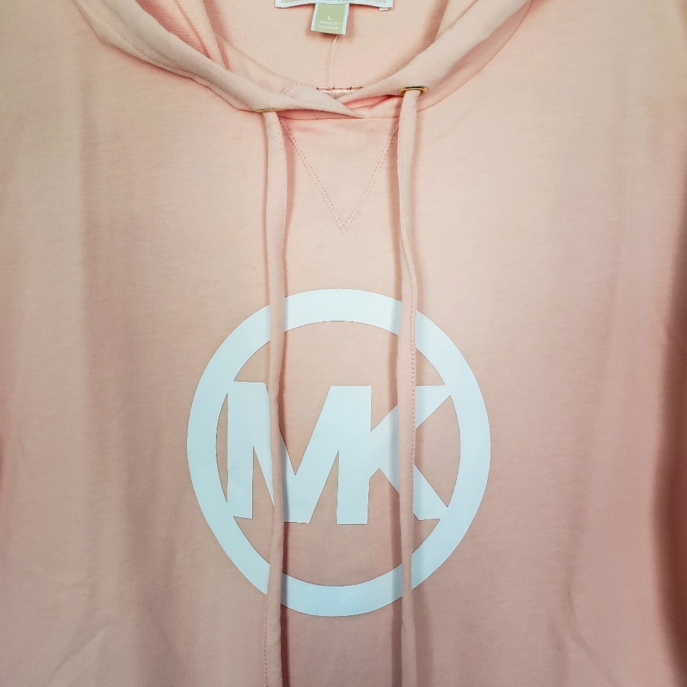 MICHAEL KORS Short Sleeve Dusty Coral Logo Hooded Sweatshirt--NWT--L - Picture 2 of 16
